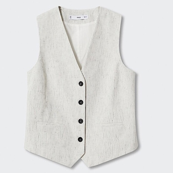 Mango MNG Tailored Linen Vest Neutral Like New NWOT - Picture 6 of 8